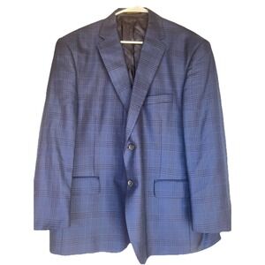 Jos A Bank Reserve Blazer Mens 46 Short Blue Windowpane Tailored Fit Silk Wool